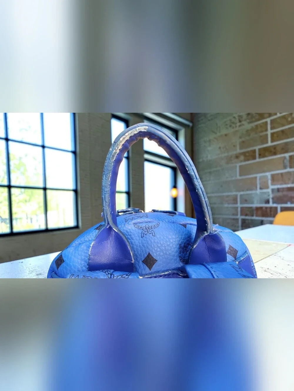 MCM Stark Studded Backpack In Vibrant Blue Visetos Coated Canvas
